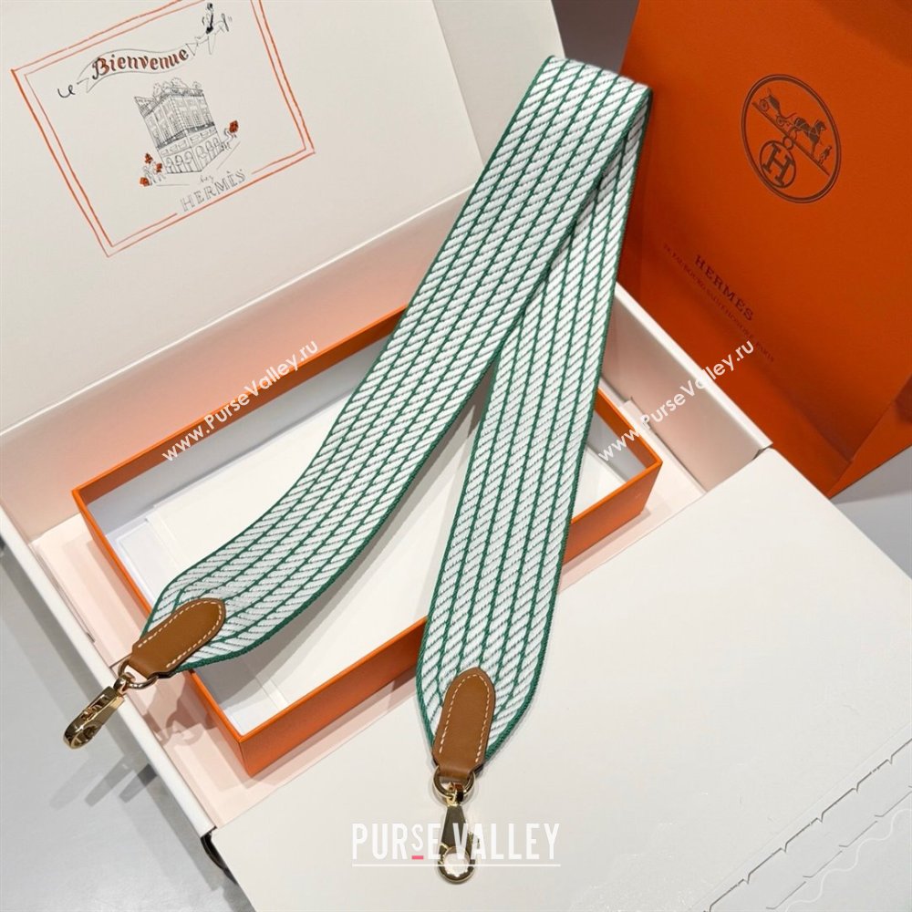Hermes Canvas Bag Strap 5x85cm Green/White/Gold 2025 (FL-250701041)
