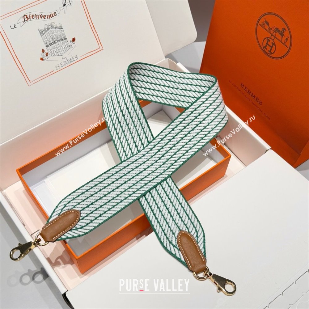 Hermes Canvas Bag Strap 5x85cm Green/White/Gold 2025 (FL-250701041)