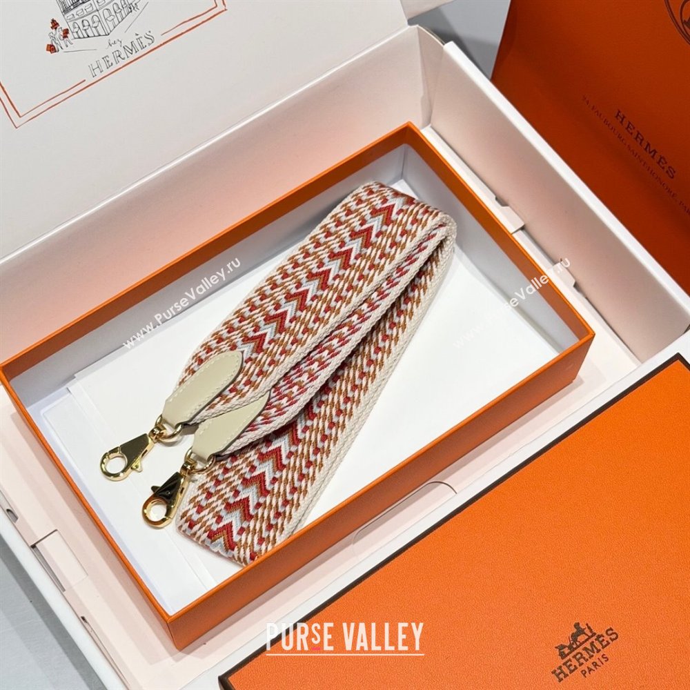 Hermes Canvas Bag Strap 5x85cm White/Red/Gold 01 2025 (FL-250701037)