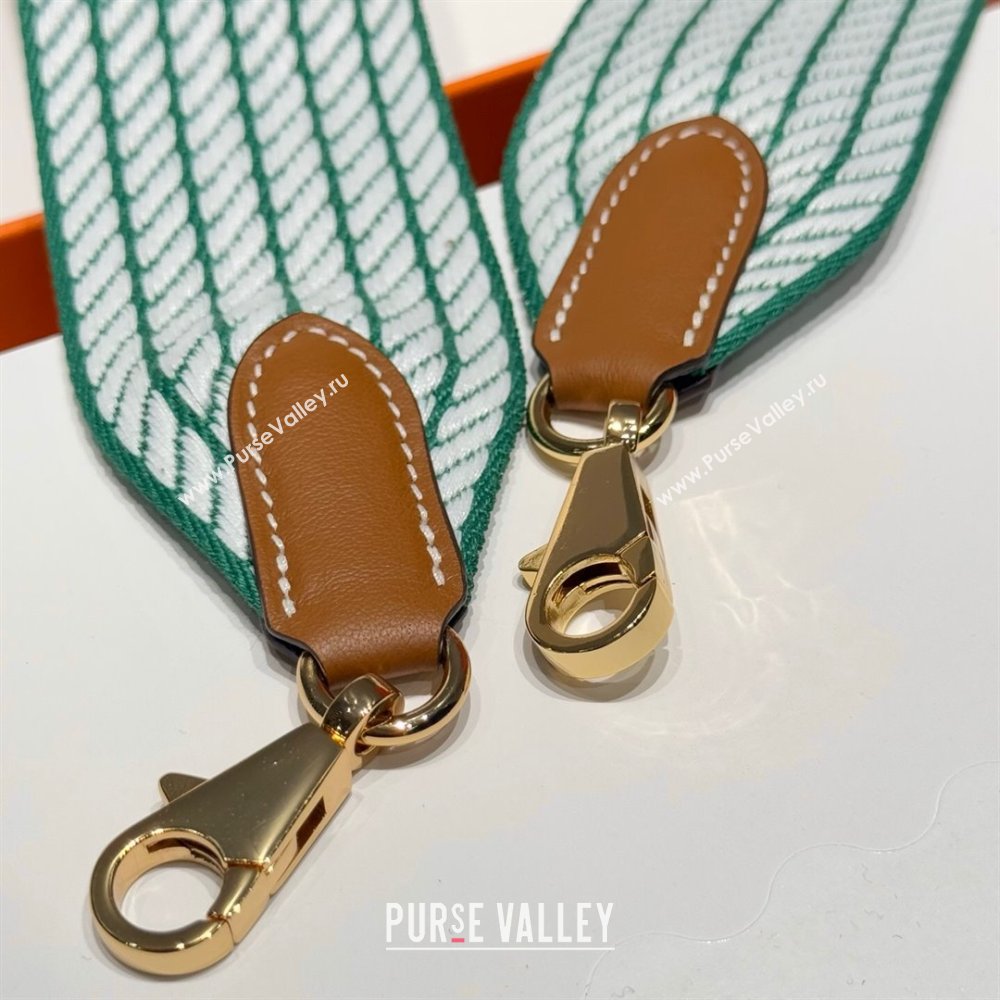 Hermes Canvas Bag Strap 5x85cm Green/White/Gold 2025 (FL-250701041)