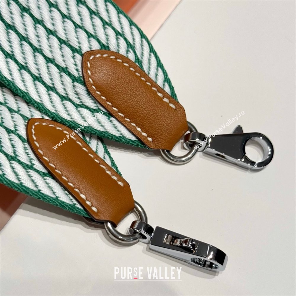 Hermes Canvas Bag Strap 5x85cm Green/White/Silver 2025 (FL-250701042)