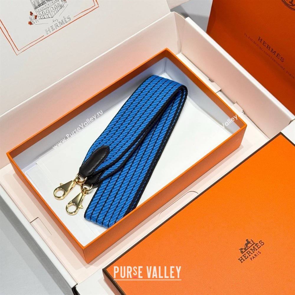 Hermes Canvas Bag Strap 5x85cm Sky Blue/Gold 2025 (FL-250701043)