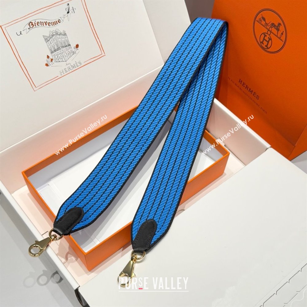 Hermes Canvas Bag Strap 5x85cm Sky Blue/Gold 2025 (FL-250701043)