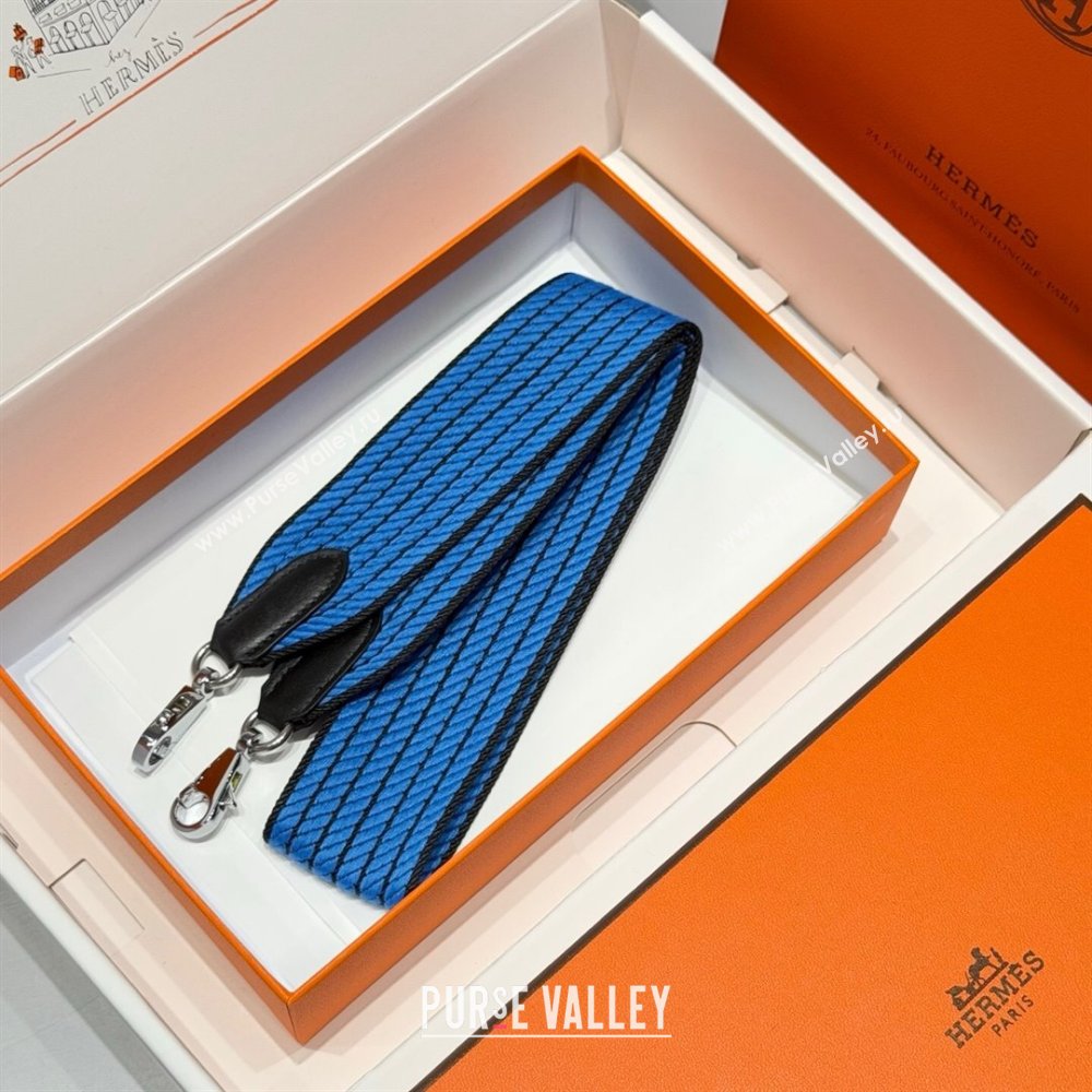 Hermes Canvas Bag Strap 5x85cm Sky Blue/Silver 2025 (FL-250701044)