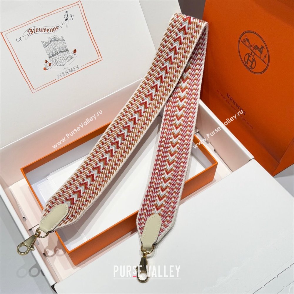 Hermes Canvas Bag Strap 5x85cm White/Red/Gold 01 2025 (FL-250701037)