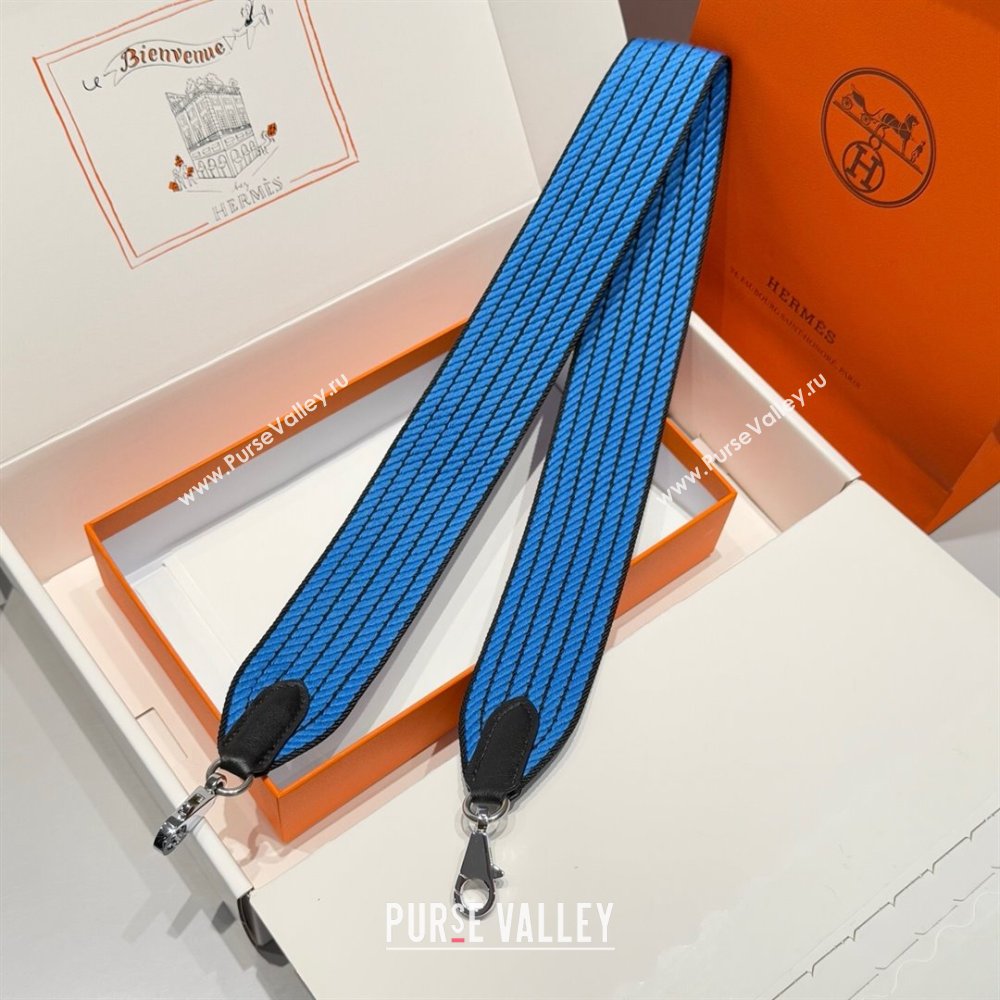 Hermes Canvas Bag Strap 5x85cm Sky Blue/Silver 2025 (FL-250701044)