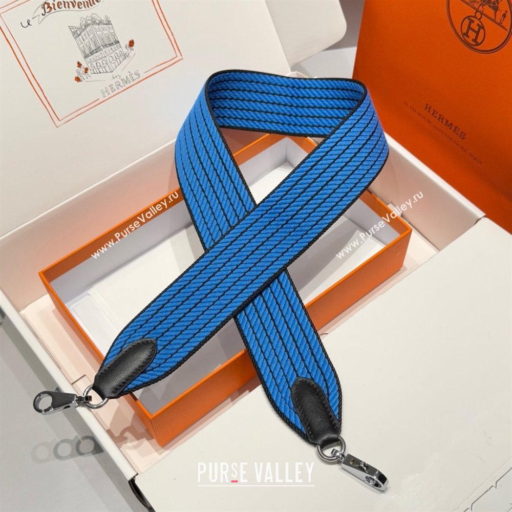 Hermes Canvas Bag Strap 5x85cm Sky Blue/Silver 2025 (FL-250701044)