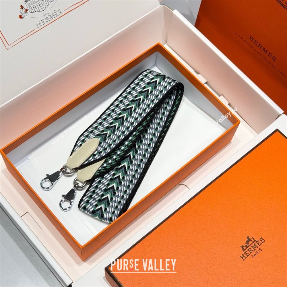 Hermes Canvas Bag Strap 5x85cm Green/Grey/Silver 2025 (FL-250701045)