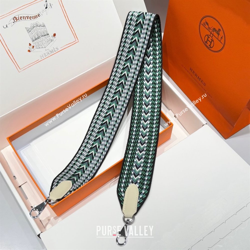 Hermes Canvas Bag Strap 5x85cm Green/Grey/Silver 2025 (FL-250701045)