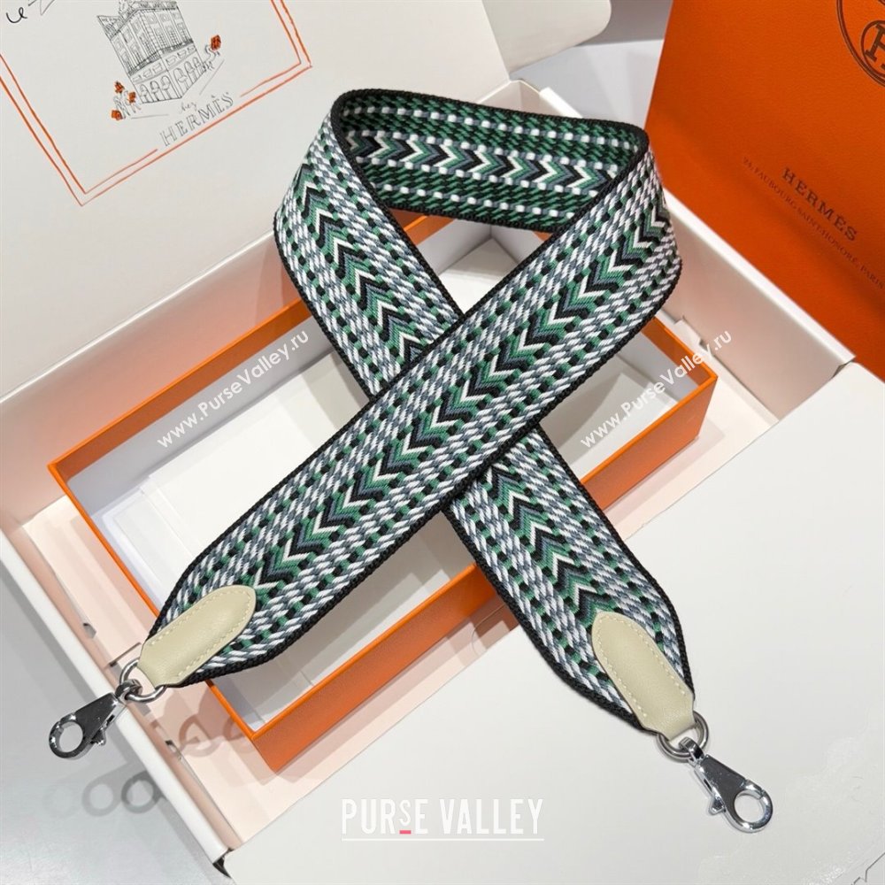 Hermes Canvas Bag Strap 5x85cm Green/Grey/Silver 2025 (FL-250701045)