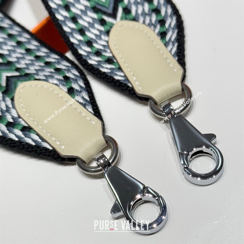 Hermes Canvas Bag Strap 5x85cm Green/Grey/Silver 2025 (FL-250701045)