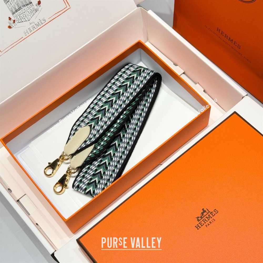 Hermes Canvas Bag Strap 5x85cm Green/Grey/Gold 2025 (FL-250701046)