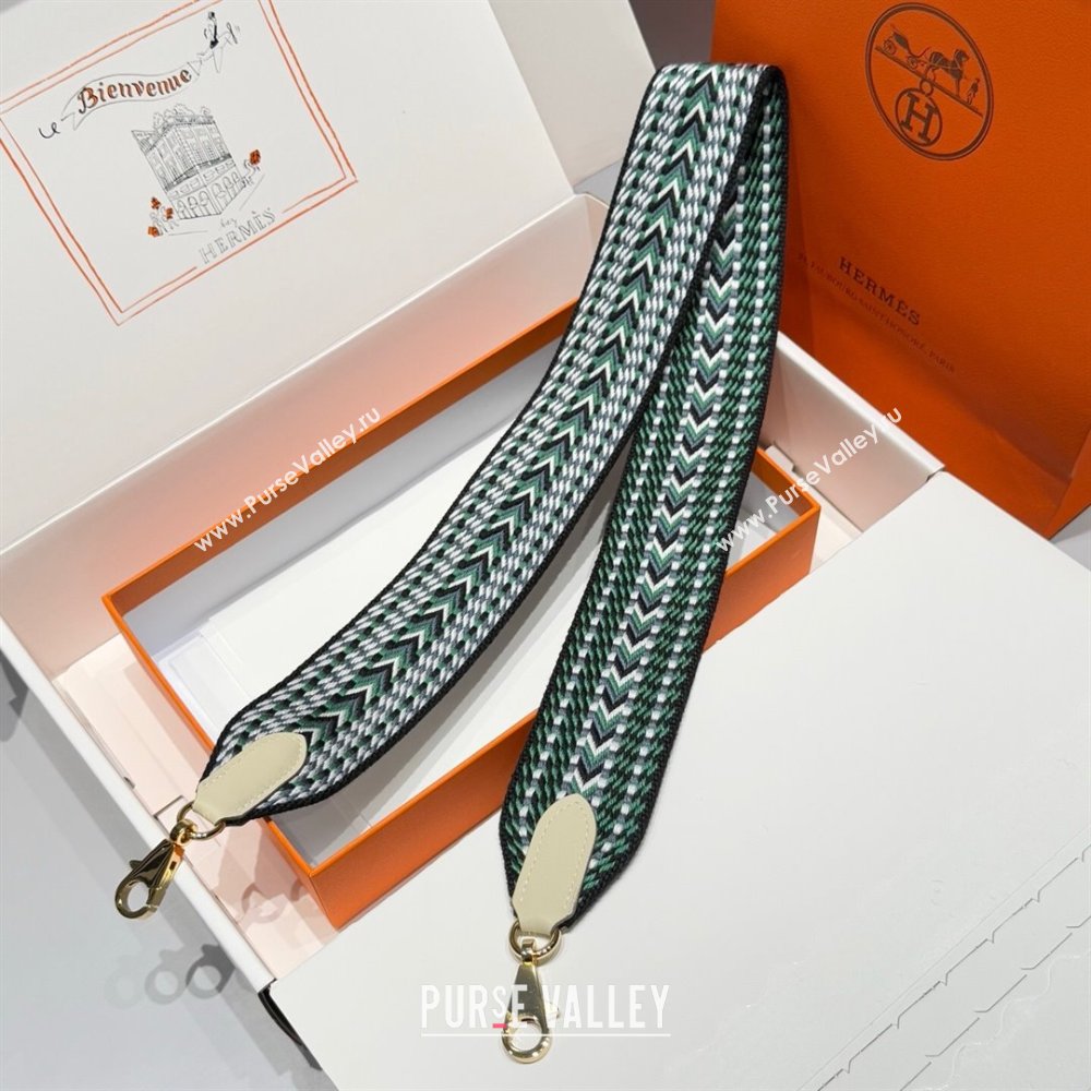 Hermes Canvas Bag Strap 5x85cm Green/Grey/Gold 2025 (FL-250701046)