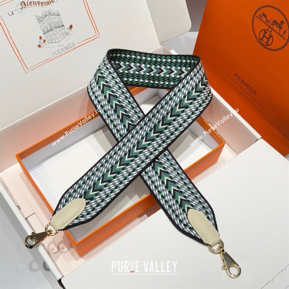 Hermes Canvas Bag Strap 5x85cm Green/Grey/Gold 2025 (FL-250701046)