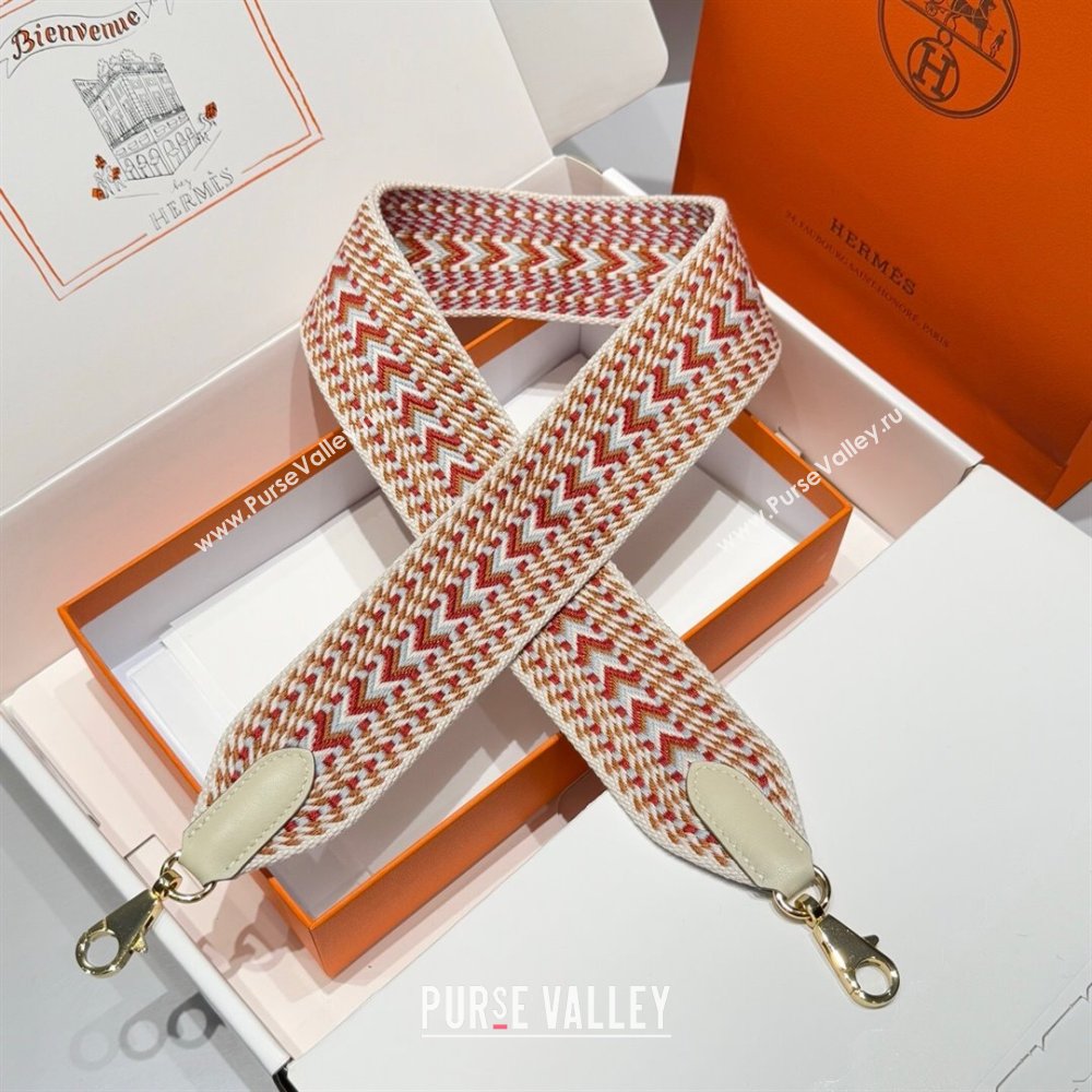 Hermes Canvas Bag Strap 5x85cm White/Red/Gold 01 2025 (FL-250701037)
