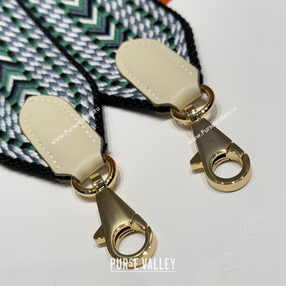 Hermes Canvas Bag Strap 5x85cm Green/Grey/Gold 2025 (FL-250701046)