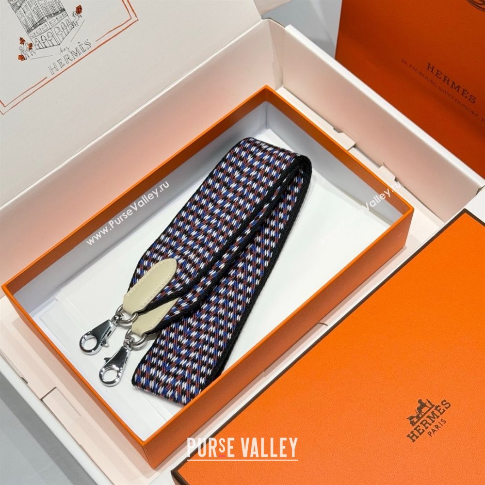 Hermes Canvas Bag Strap 5x85cm Blue/Brown/Silver 2025 (FL-250701047)