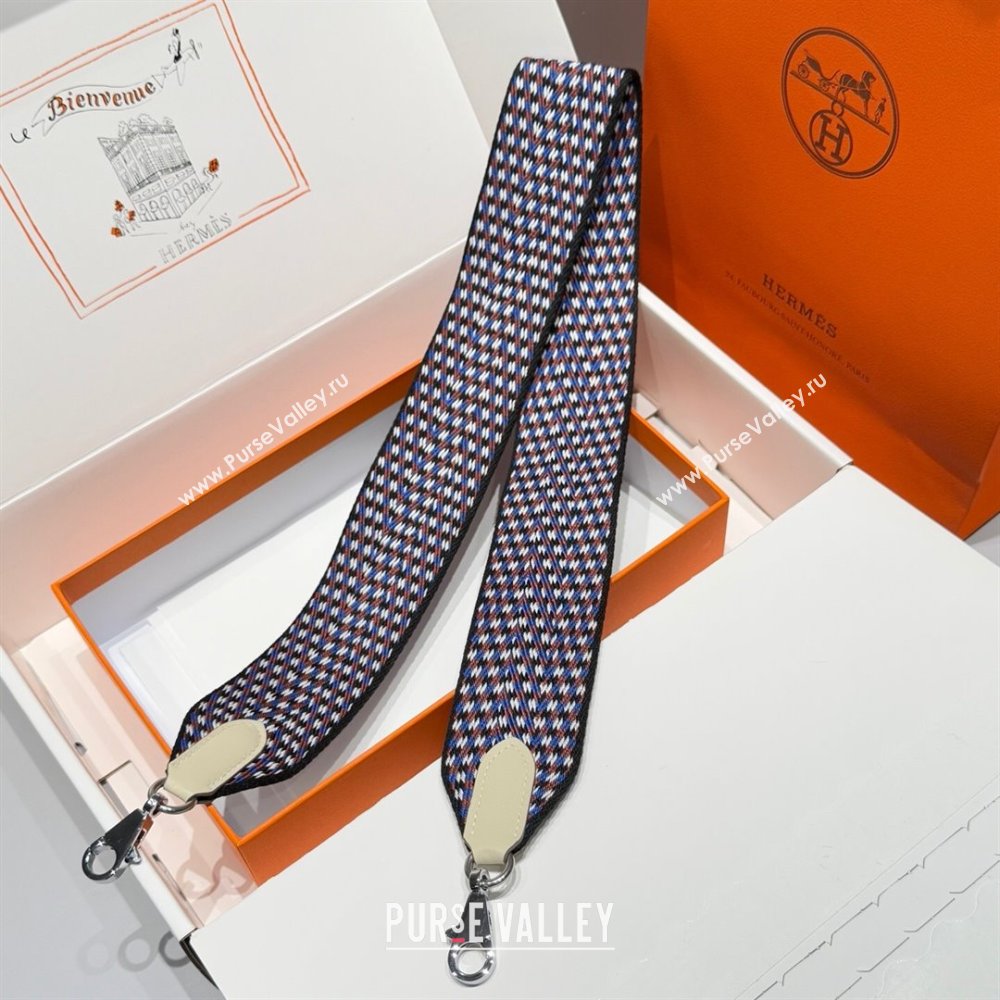 Hermes Canvas Bag Strap 5x85cm Blue/Brown/Silver 2025 (FL-250701047)