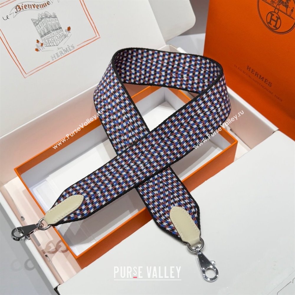 Hermes Canvas Bag Strap 5x85cm Blue/Brown/Silver 2025 (FL-250701047)