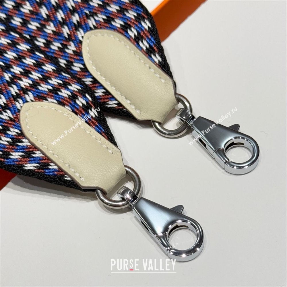 Hermes Canvas Bag Strap 5x85cm Blue/Brown/Silver 2025 (FL-250701047)