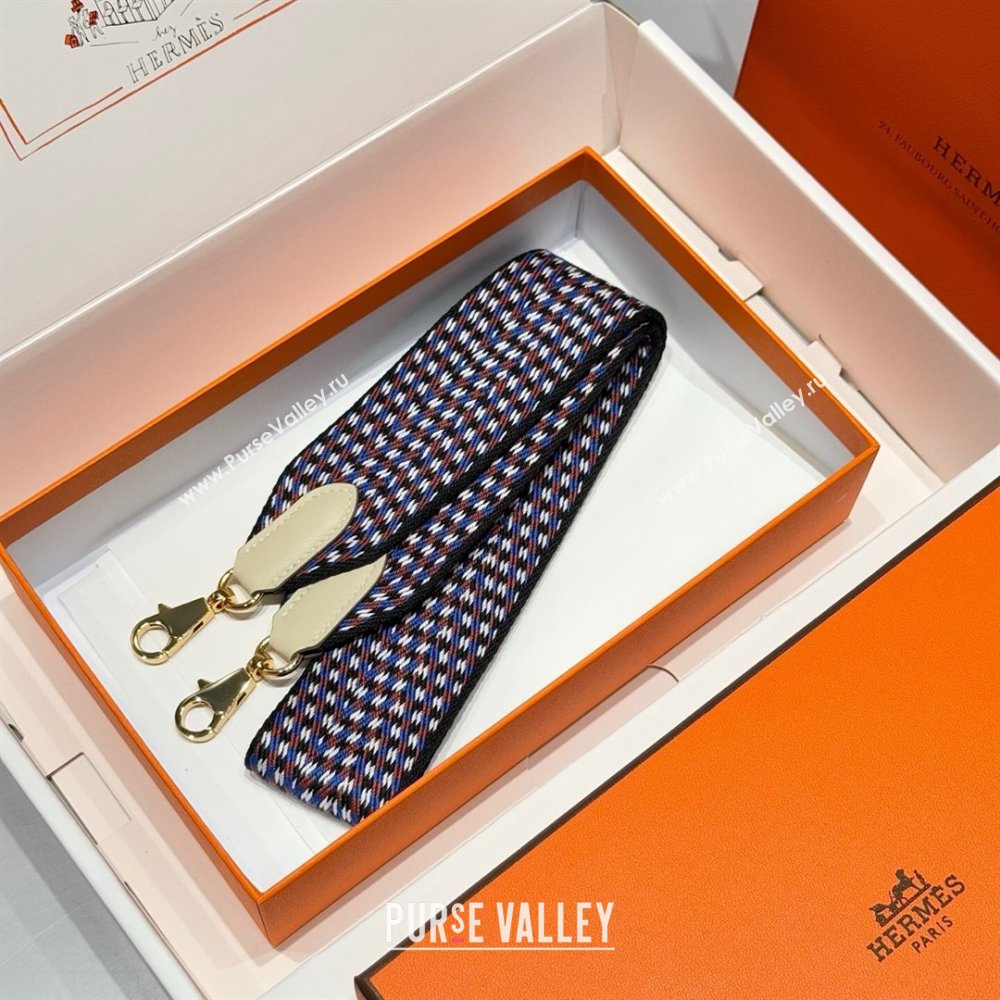 Hermes Canvas Bag Strap 5x85cm Blue/Brown/Gold 2025 (FL-250701048)