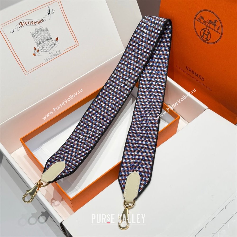 Hermes Canvas Bag Strap 5x85cm Blue/Brown/Gold 2025 (FL-250701048)