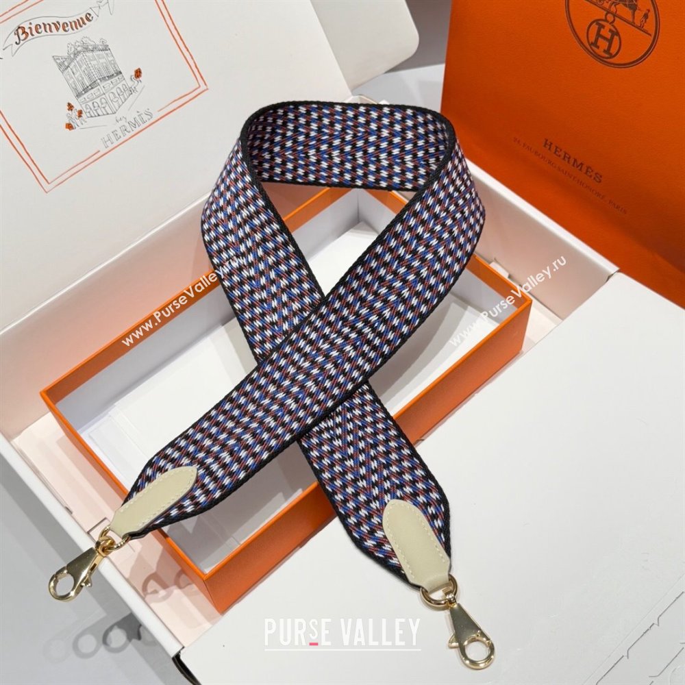 Hermes Canvas Bag Strap 5x85cm Blue/Brown/Gold 2025 (FL-250701048)