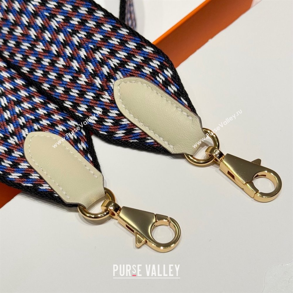Hermes Canvas Bag Strap 5x85cm Blue/Brown/Gold 2025 (FL-250701048)