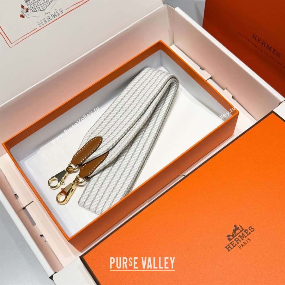 Hermes Canvas Bag Strap 5x85cm White/Grey/Gold 2025 (FL-250701049)
