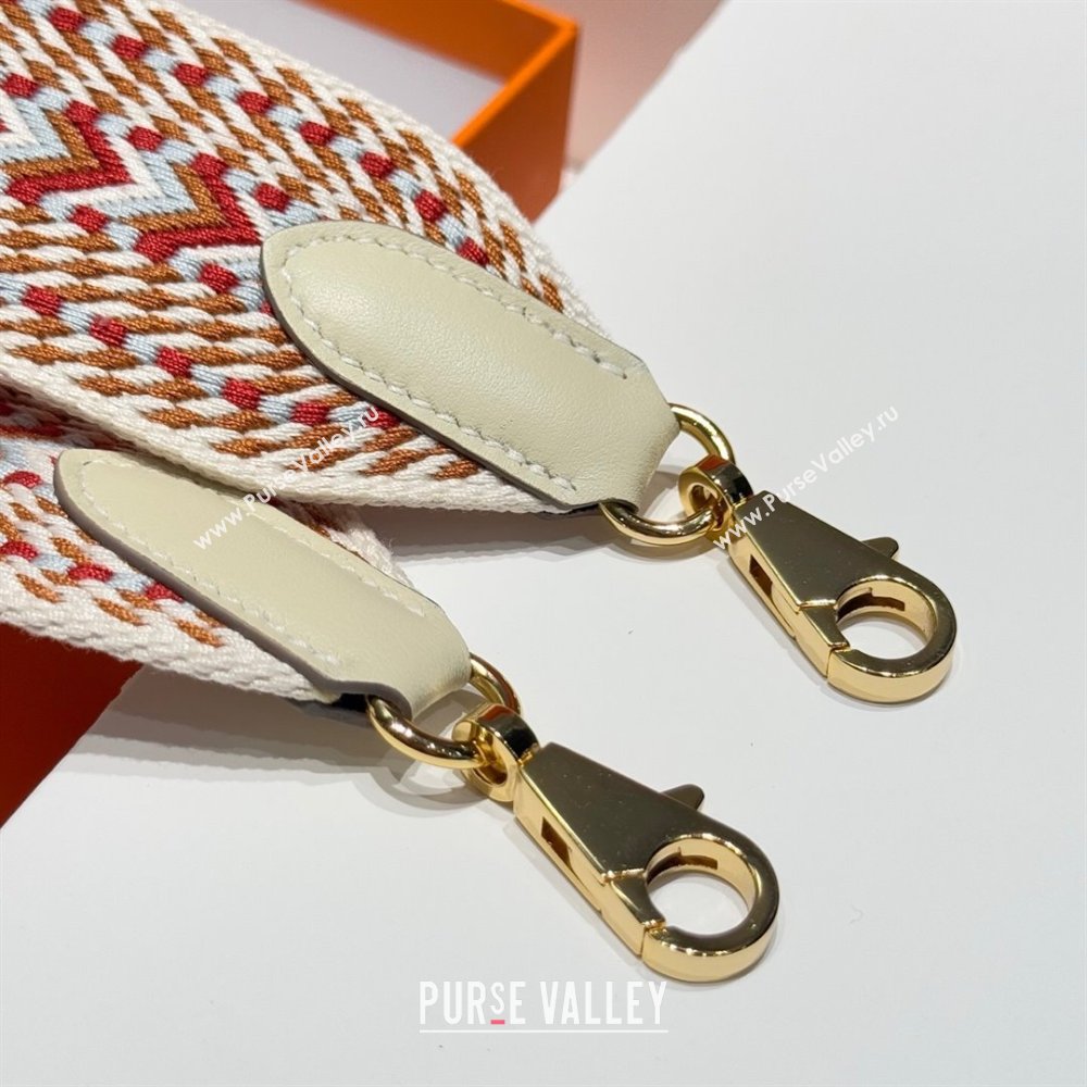 Hermes Canvas Bag Strap 5x85cm White/Red/Gold 01 2025 (FL-250701037)