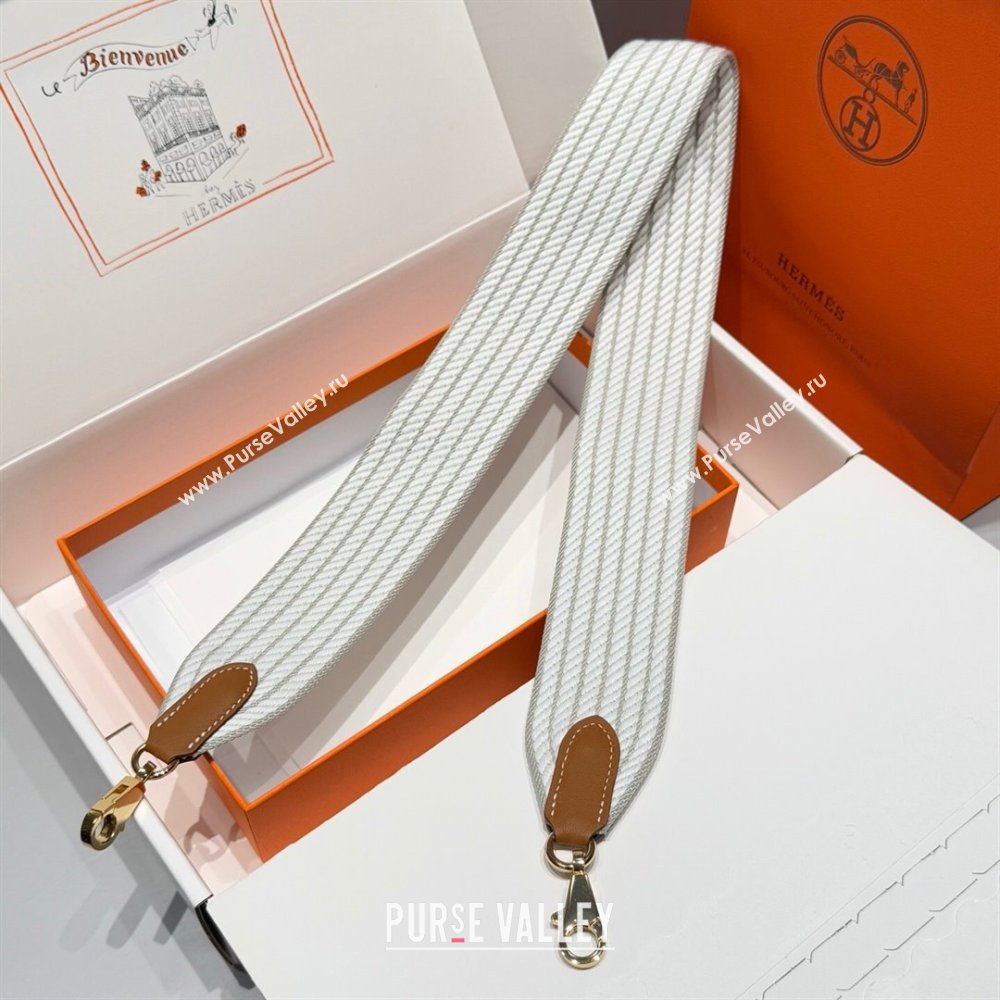 Hermes Canvas Bag Strap 5x85cm White/Grey/Gold 2025 (FL-250701049)