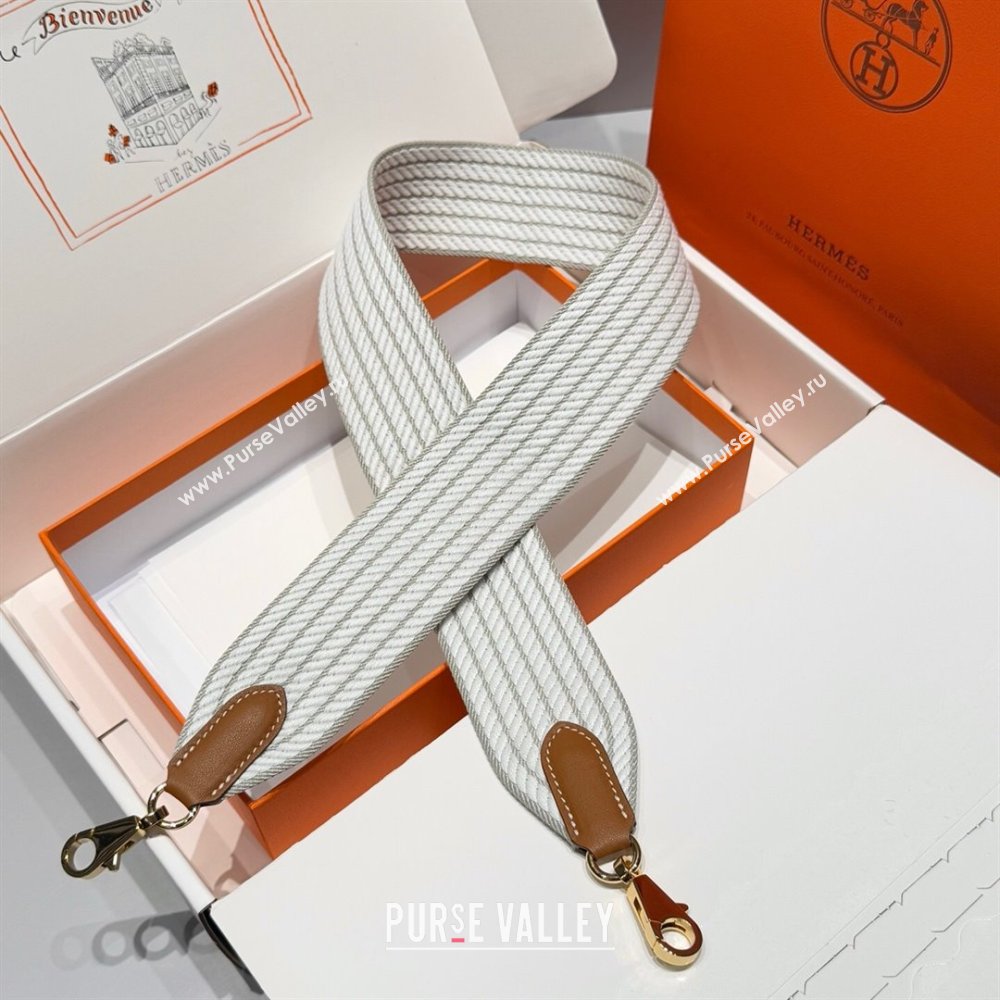 Hermes Canvas Bag Strap 5x85cm White/Grey/Gold 2025 (FL-250701049)