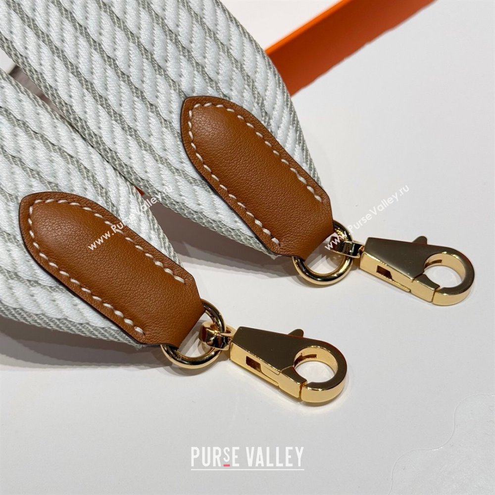 Hermes Canvas Bag Strap 5x85cm White/Grey/Gold 2025 (FL-250701049)