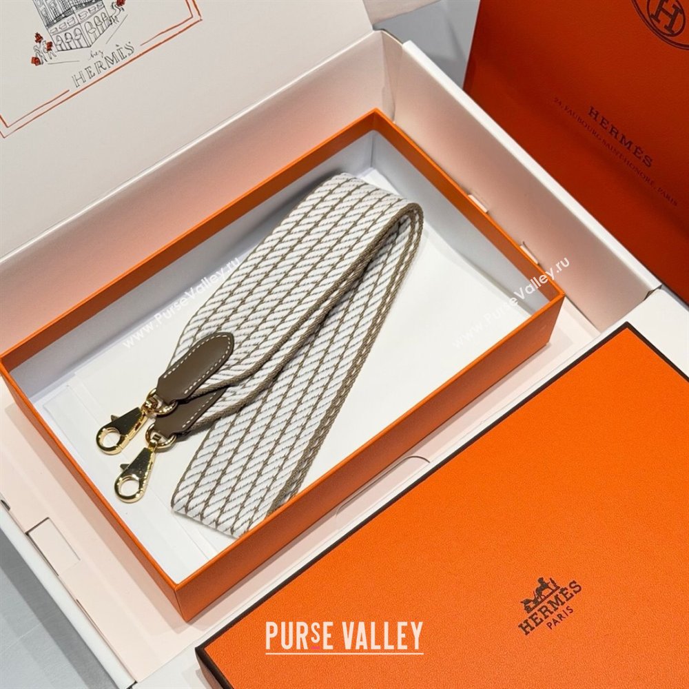 Hermes Canvas Bag Strap 5x85cm White/Elephant/Gold 2025 (FL-250701051)