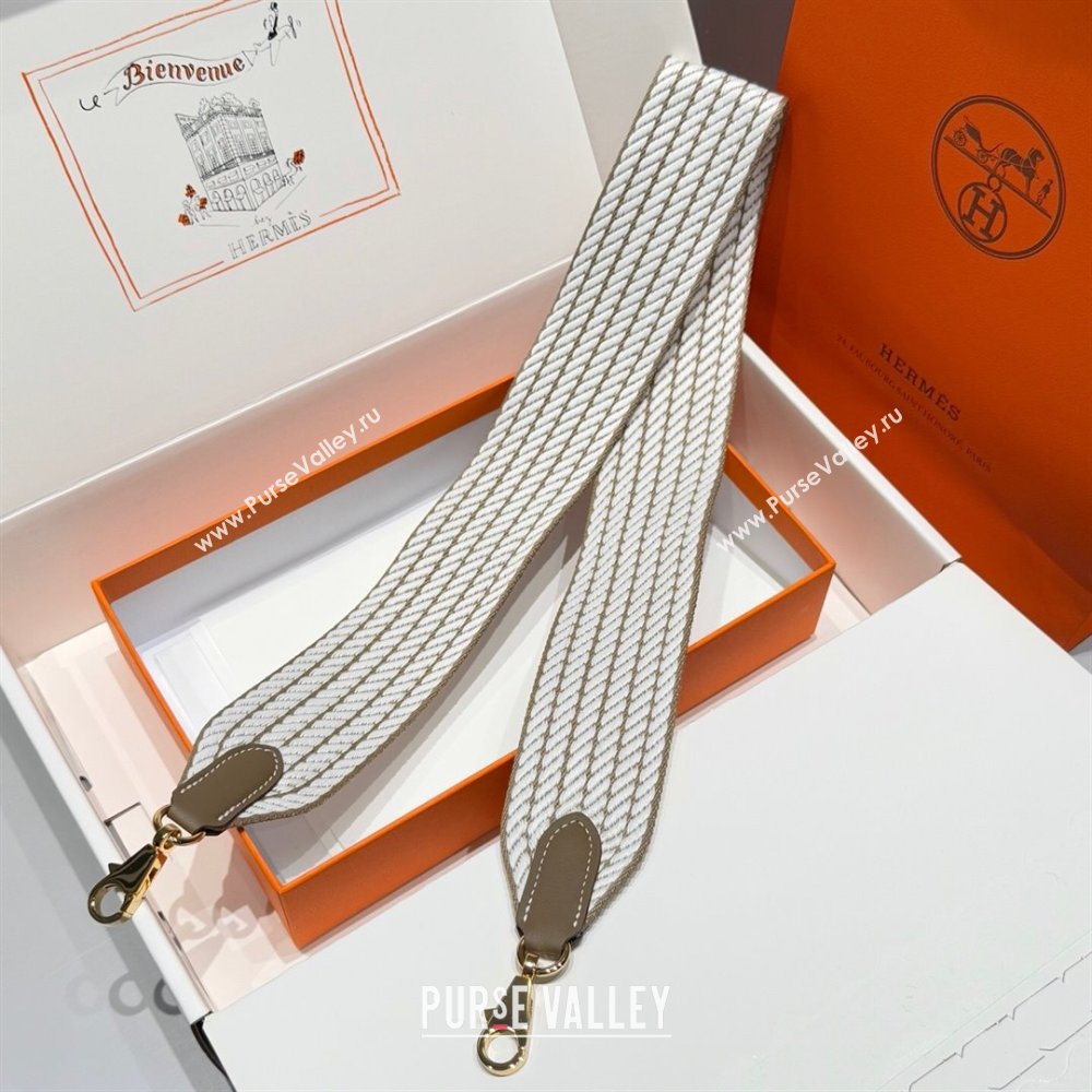 Hermes Canvas Bag Strap 5x85cm White/Elephant/Gold 2025 (FL-250701051)