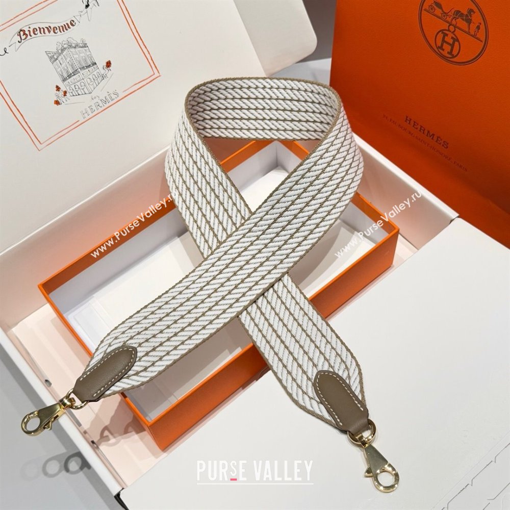 Hermes Canvas Bag Strap 5x85cm White/Elephant/Gold 2025 (FL-250701051)