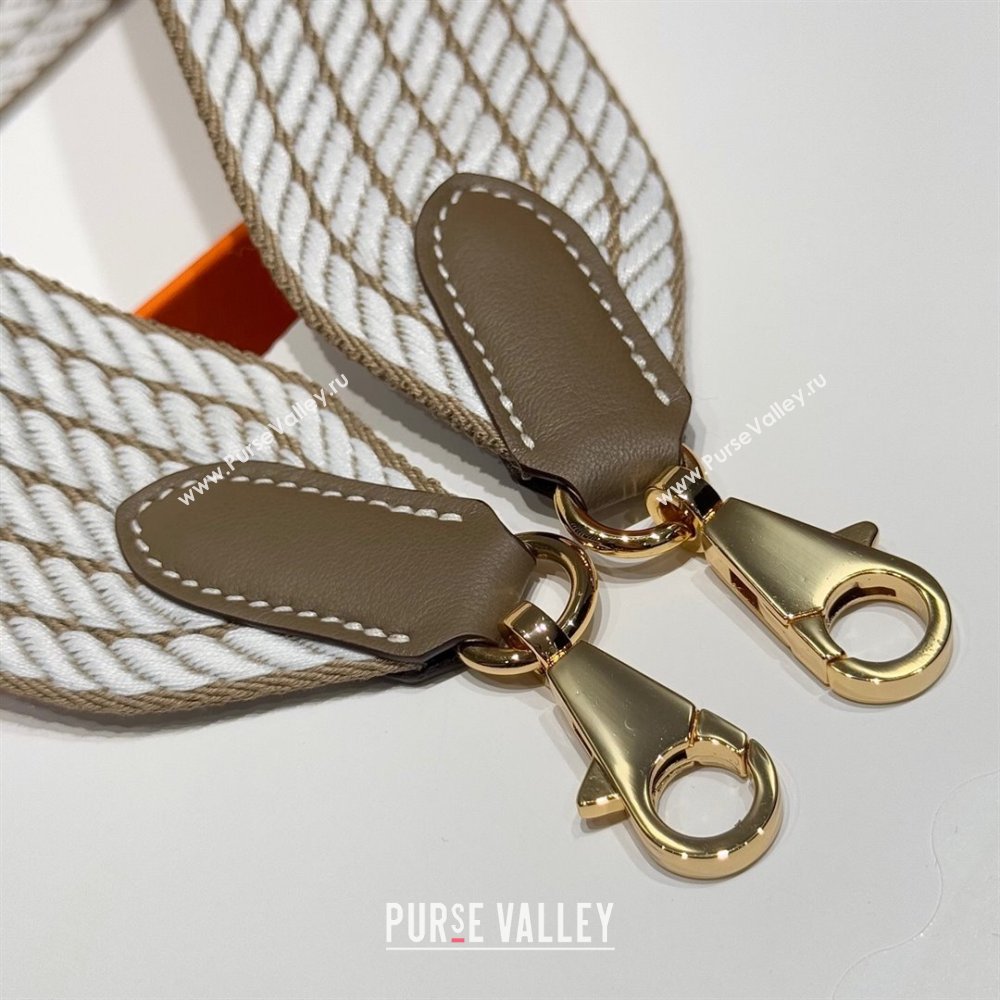 Hermes Canvas Bag Strap 5x85cm White/Elephant/Gold 2025 (FL-250701051)