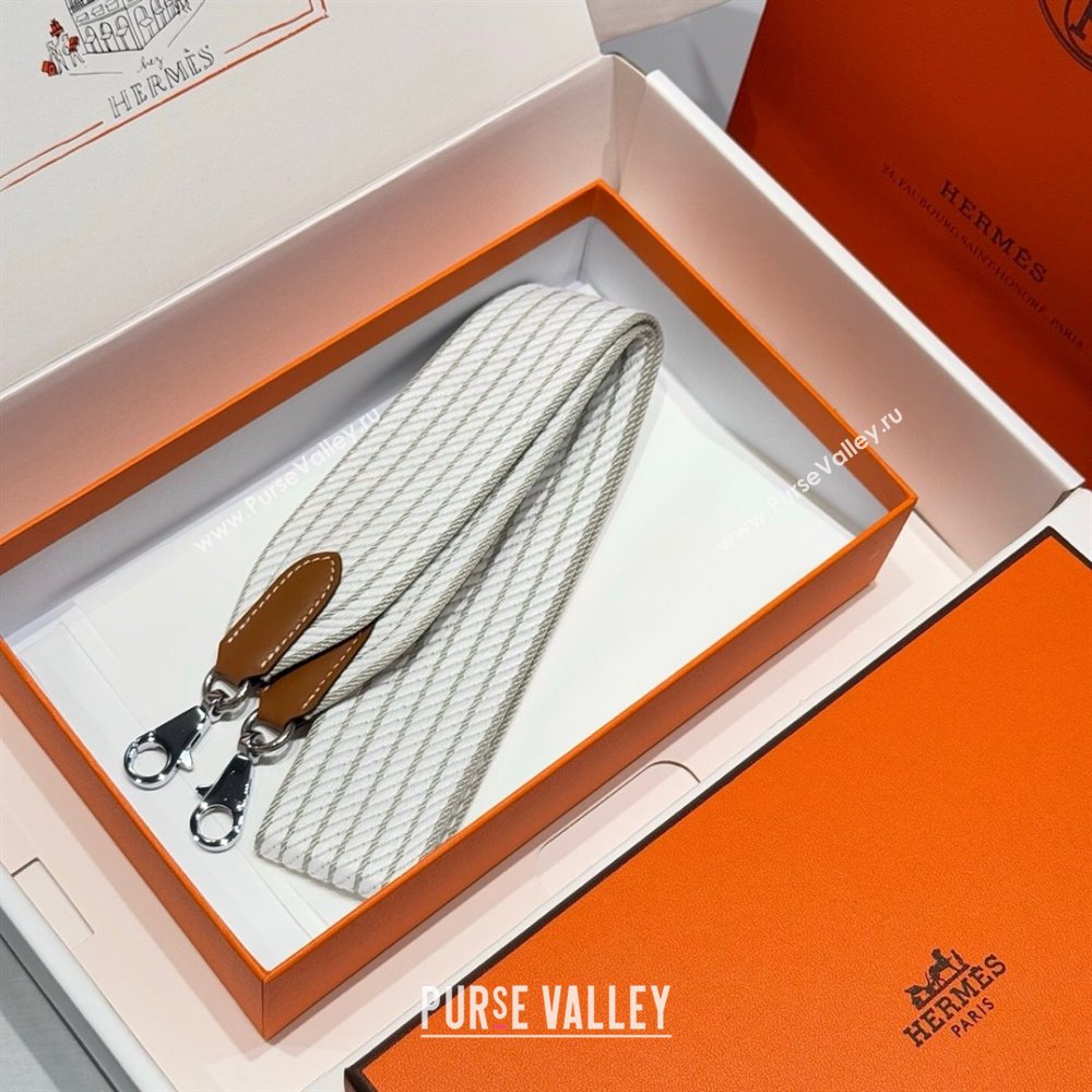 Hermes Canvas Bag Strap 5x85cm White/Grey/Silver 2025 (FL-250701050)
