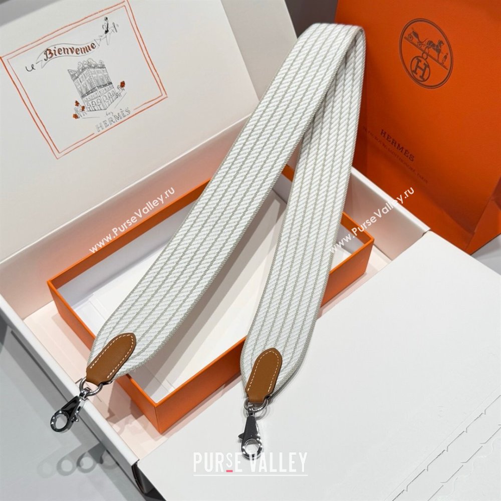 Hermes Canvas Bag Strap 5x85cm White/Grey/Silver 2025 (FL-250701050)