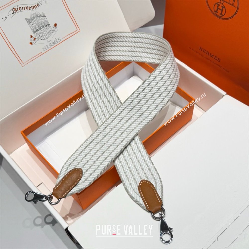 Hermes Canvas Bag Strap 5x85cm White/Grey/Silver 2025 (FL-250701050)