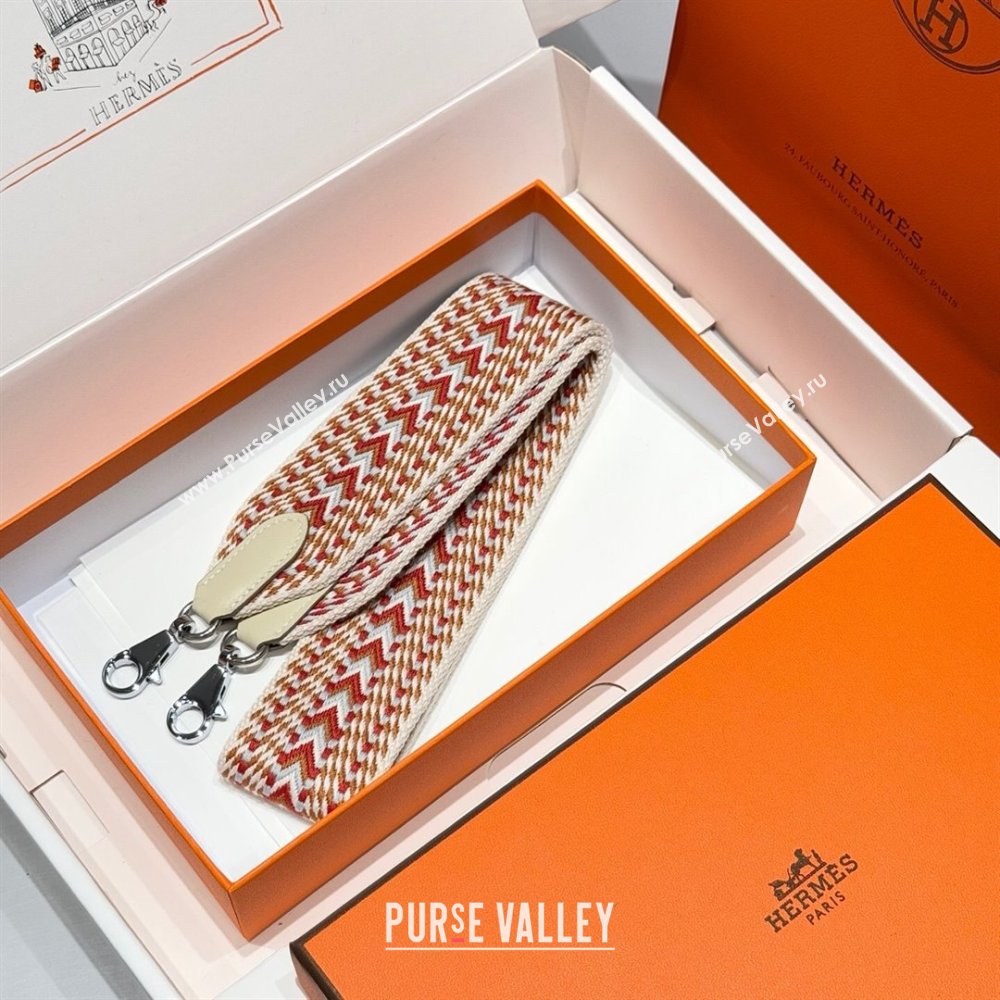 Hermes Canvas Bag Strap 5x85cm White/Red/Silver 02 2025 (FL-250701038)