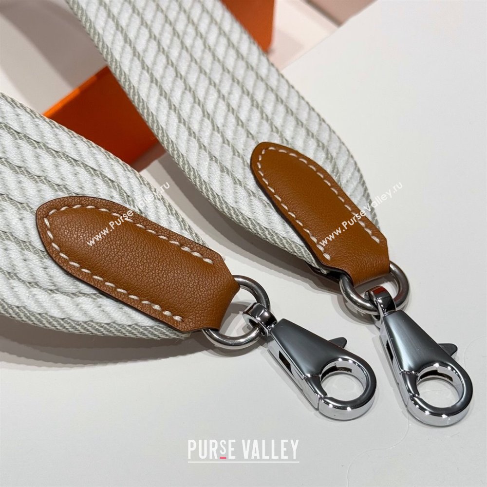 Hermes Canvas Bag Strap 5x85cm White/Grey/Silver 2025 (FL-250701050)