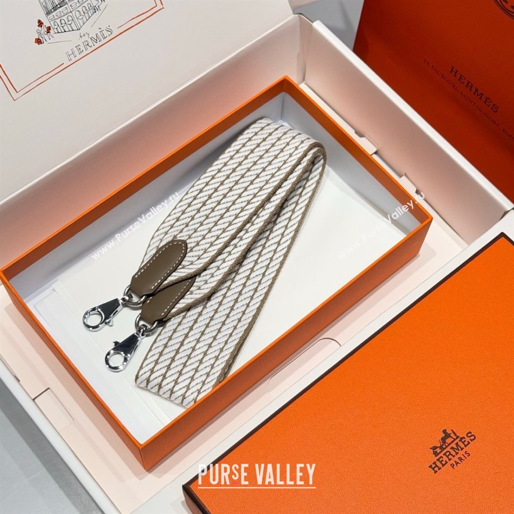 Hermes Canvas Bag Strap 5x85cm White/Elephant/Silver 2025 (FL-250701052)