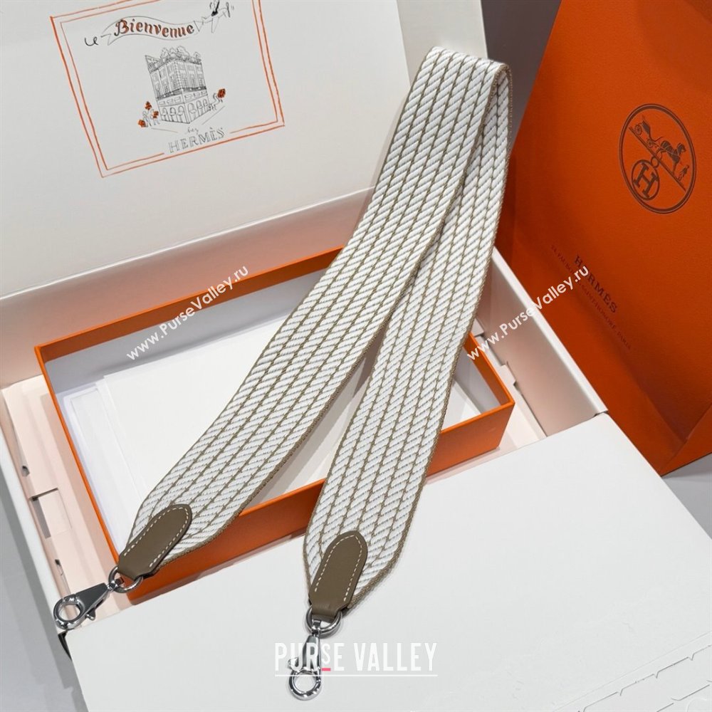 Hermes Canvas Bag Strap 5x85cm White/Elephant/Silver 2025 (FL-250701052)