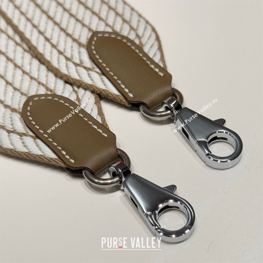 Hermes Canvas Bag Strap 5x85cm White/Elephant/Silver 2025 (FL-250701052)