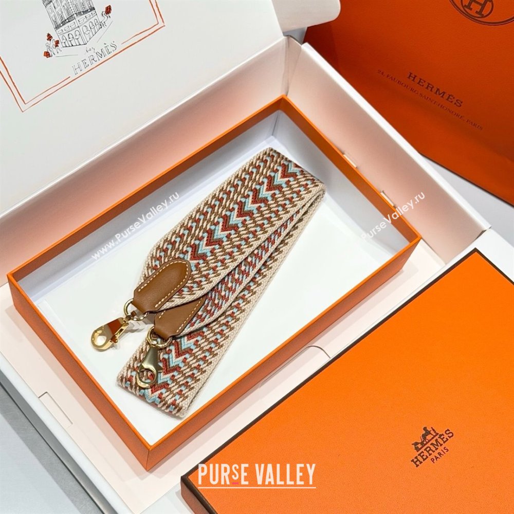 Hermes Canvas Bag Strap 5x85cm Brown/Beige/Gold 2025 (FL-250701054)