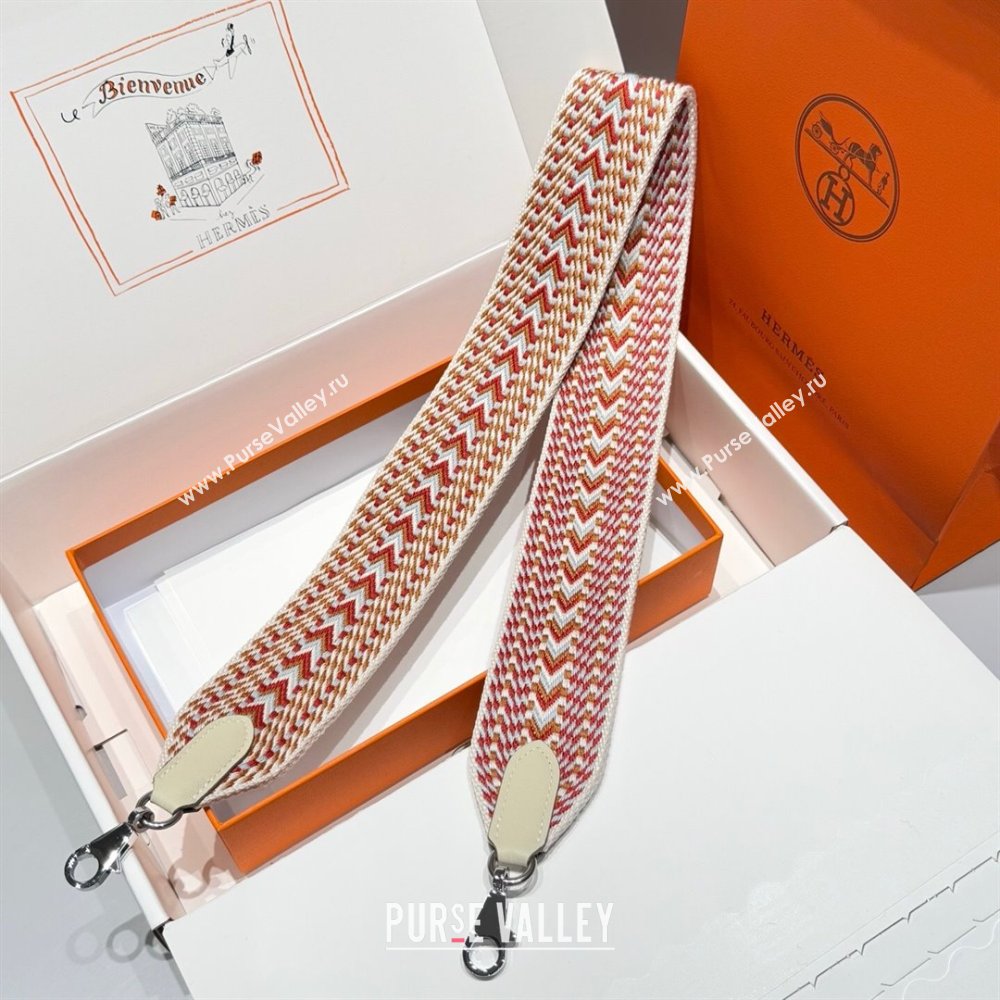 Hermes Canvas Bag Strap 5x85cm White/Red/Silver 02 2025 (FL-250701038)