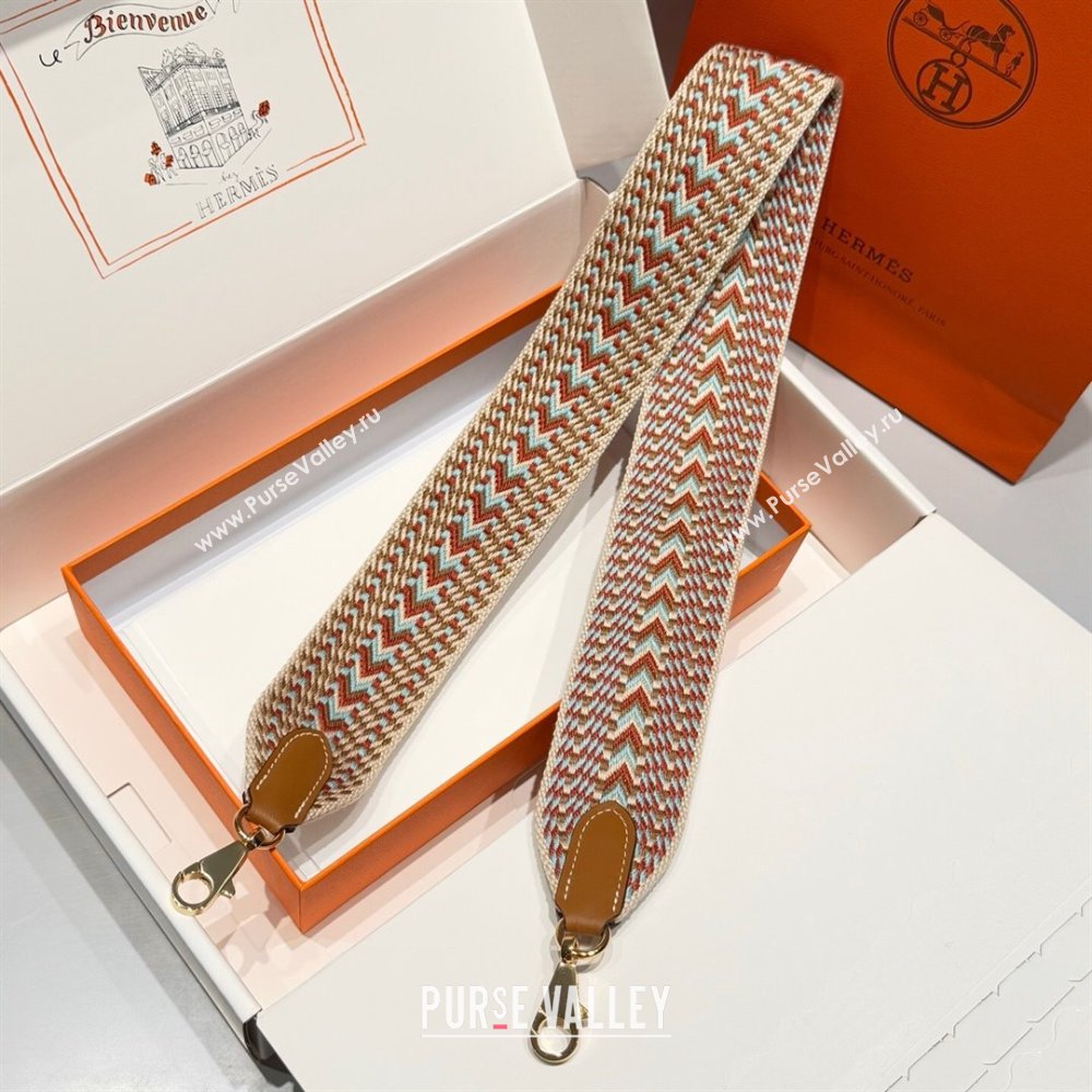 Hermes Canvas Bag Strap 5x85cm Brown/Beige/Gold 2025 (FL-250701054)