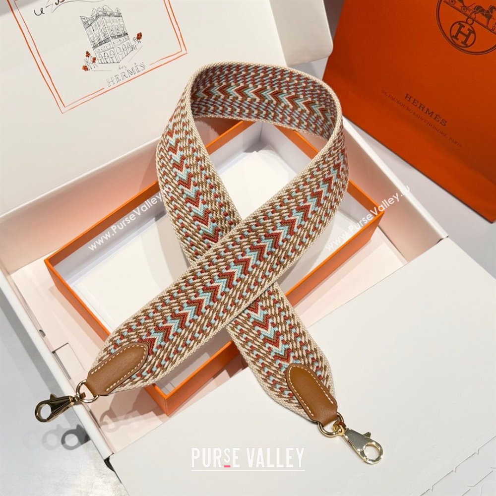 Hermes Canvas Bag Strap 5x85cm Brown/Beige/Gold 2025 (FL-250701054)