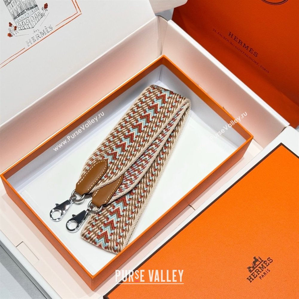 Hermes Canvas Bag Strap 5x85cm Brown/Beige/Silver 2025 (FL-250701055)